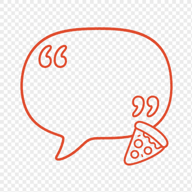 Illustration of a speech bubble with a pizza slice